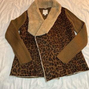 Vintage America Brown Knit Jacket with Cream Faux Fur